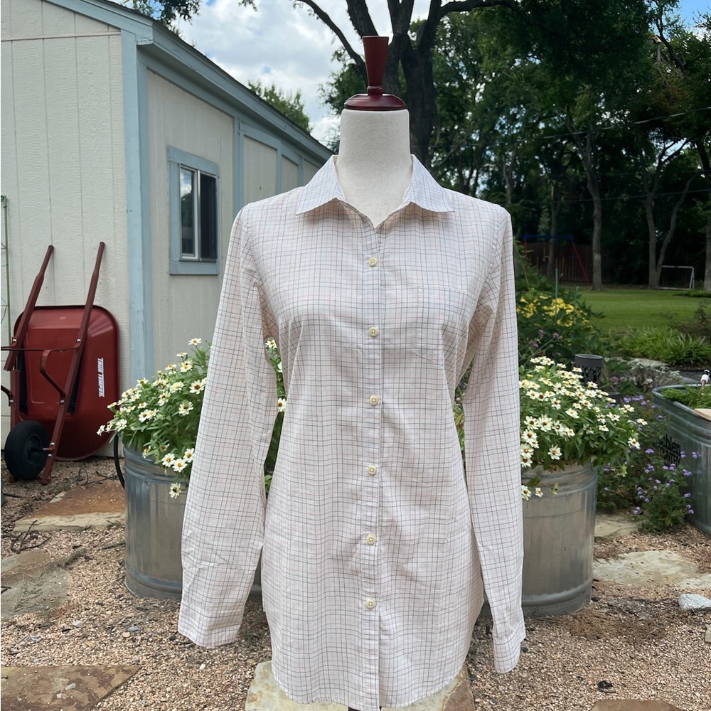 Trovata Button-down Peplum Cream Top with Synched Waist